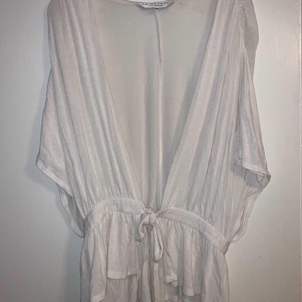 Trina Turk White Tie Front Short Sleeve Coverup